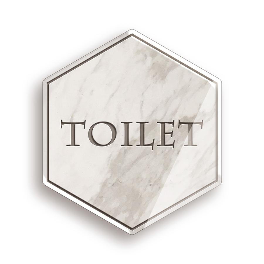 【DESIGNZ】デザインズピクトグラムサイン TYPE-O：ヘキサゴン (TOILET)(大理石調＆彫刻風) アクリル素材 オシャレ空間を演出するピクトグラム | 