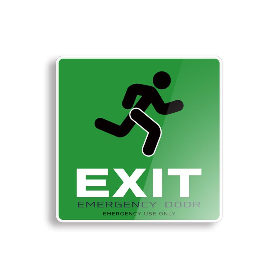 【DESIGNZ】ワーカーメッセージシリーズ アクリルプレート 「非常口」 (EXIT) (屋外内用：耐光/耐水/耐候) (両面テープ付) スタイリッシュデザイン 日本製 75mm | 