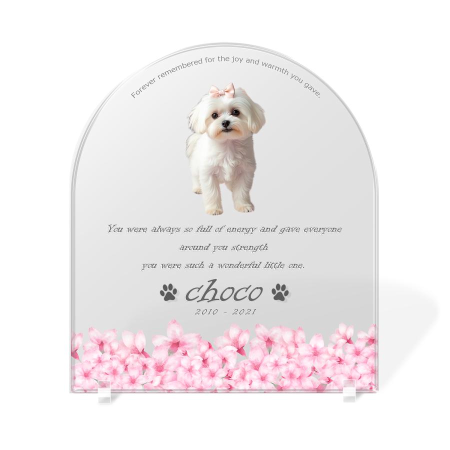 【ペットメモリアル】ペット位牌 犬 猫  名入れ おしゃれアクリルプレート オーダーメイド デザイナー仕上げ 日本製   (クリア, サクラ) | 