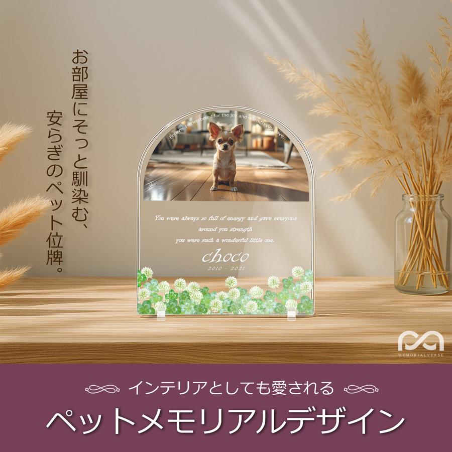 【ペットメモリアル】ペット位牌 犬 猫  名入れ おしゃれアクリルプレート オーダーメイド デザイナー仕上げ 日本製   (クリア, シロツメクサ) |  | 01