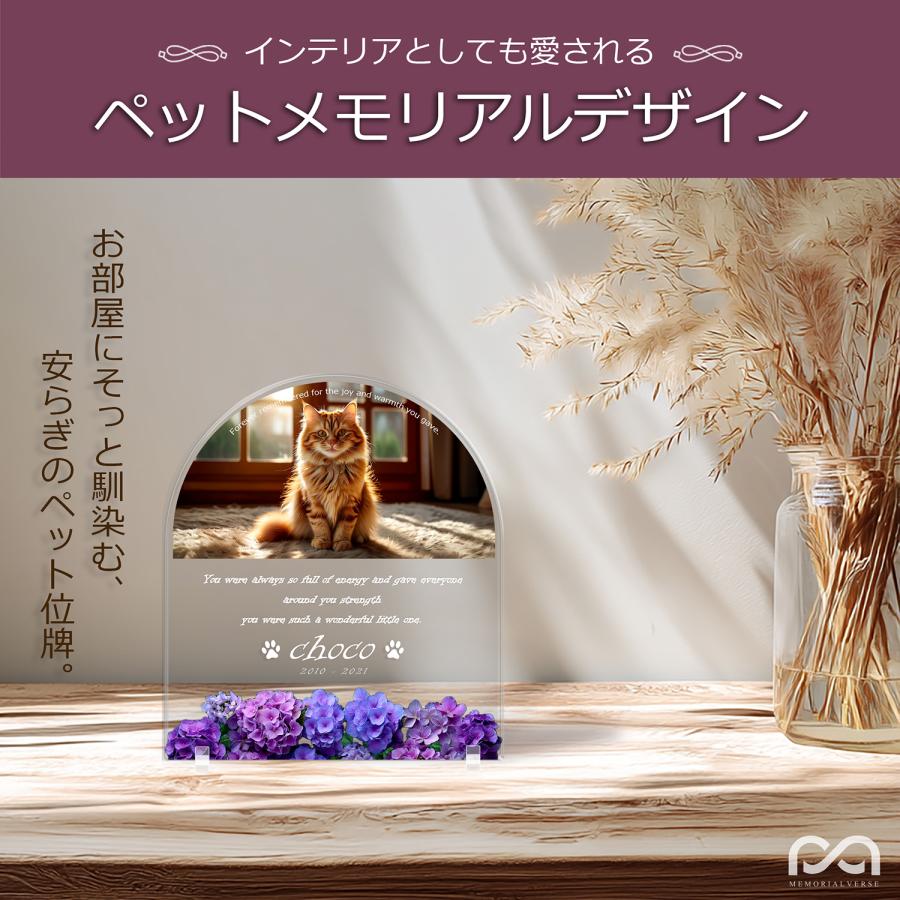 【ペットメモリアル】ペット位牌 犬 猫  名入れ おしゃれアクリルプレート オーダーメイド デザイナー仕上げ 日本製   (クリア, アジサイ) |  | 01