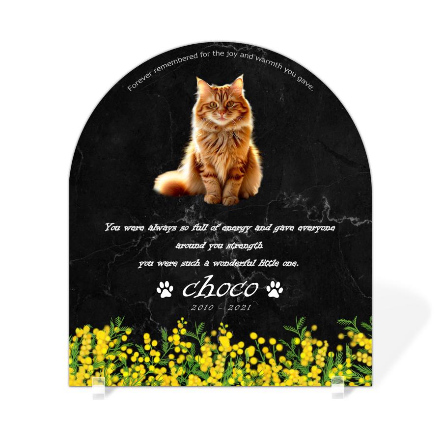 【ペットメモリアル】ペット位牌 犬 猫  名入れ おしゃれアクリルプレート オーダーメイド デザイナー仕上げ 日本製   (ミモザ, 大理石調 ブラック) | 