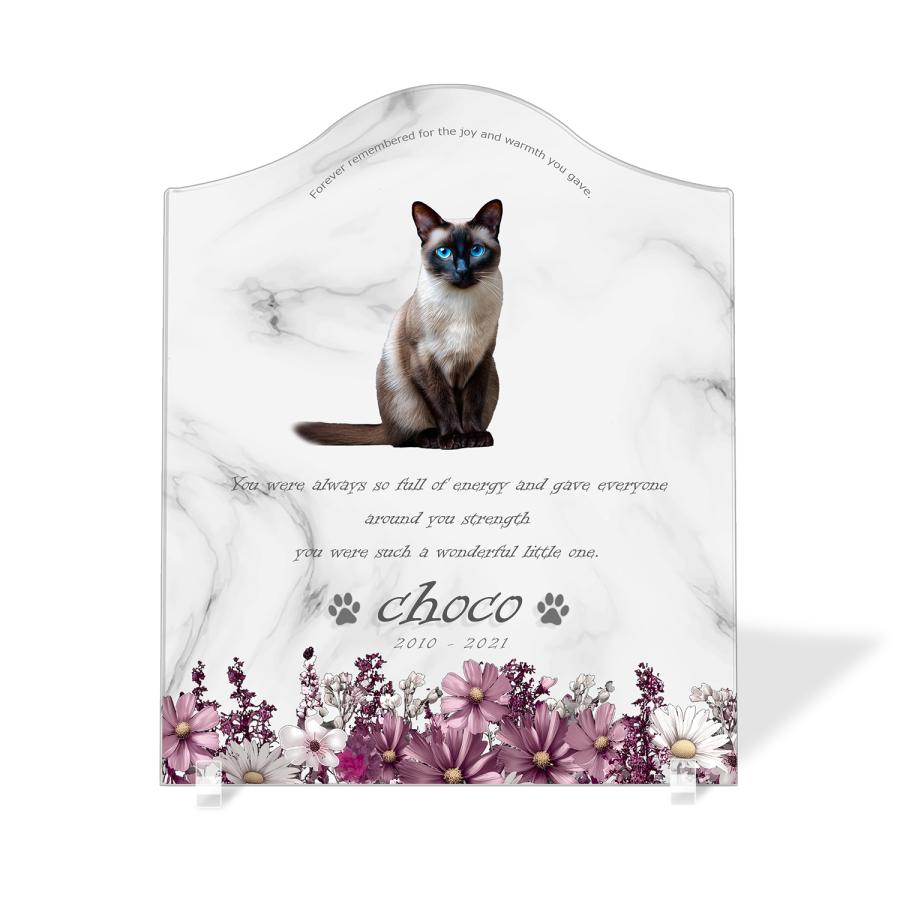 【ペットメモリアル】ペット位牌 犬 猫  名入れ おしゃれアクリルプレート オーダーメイド デザイナー仕上げ 日本製   (コスモス, 大理石調 ホワイト) | 