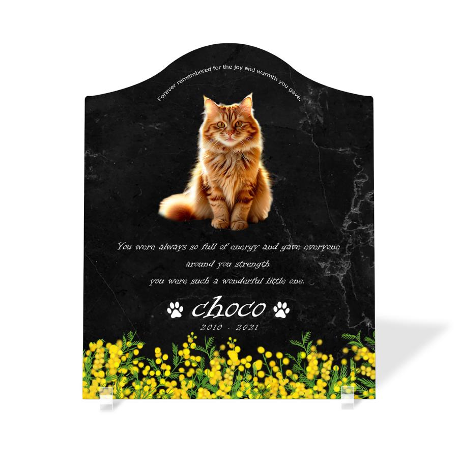 【ペットメモリアル】ペット位牌 犬 猫  名入れ おしゃれアクリルプレート オーダーメイド デザイナー仕上げ 日本製   (ミモザ, 大理石調 ブラック) | 