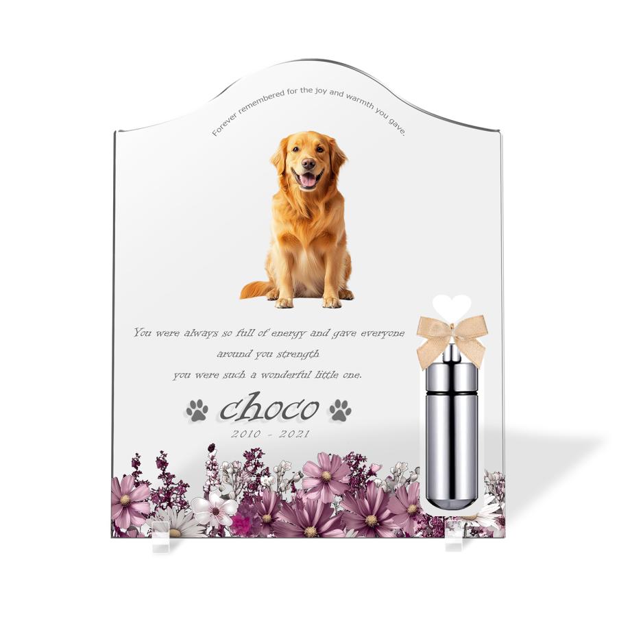 【ペットメモリアル】ペット位牌 犬 猫  名入れ おしゃれアクリルプレート オーダーメイド デザイナー仕上げ 日本製 メモリアルカプセル (コスモス, クリア) | 