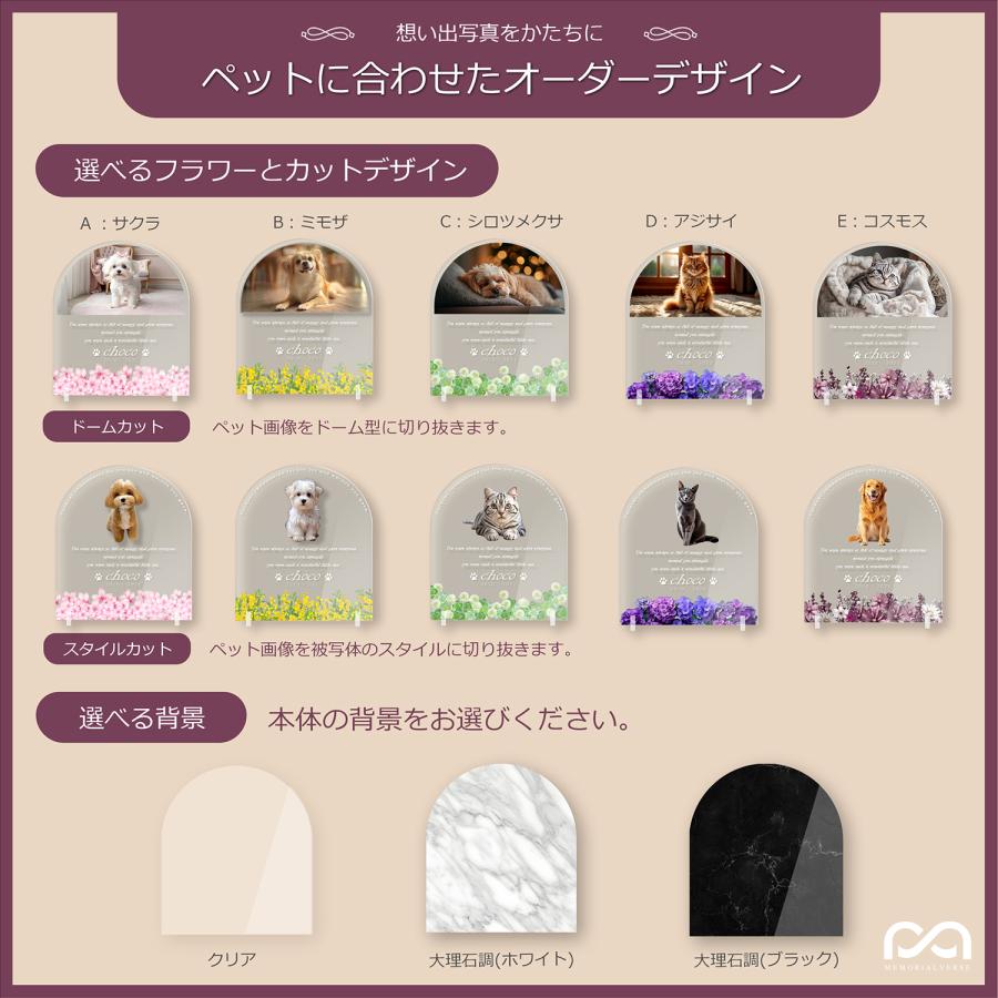 【ペットメモリアル】ペット位牌 犬 猫  名入れ おしゃれアクリルプレート オーダーメイド  日本製 メモリアルカプセル付  (コスモス, 大理石調ブラック) |  | 02