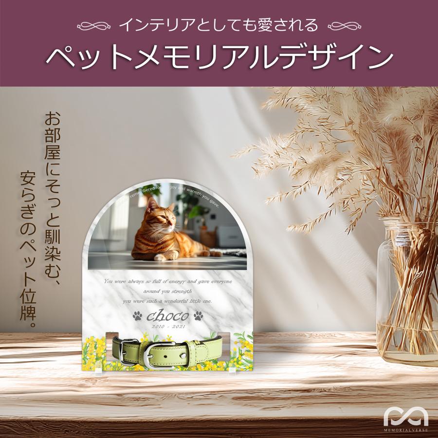【ペットメモリアル】ペット位牌 犬 猫  名入れ おしゃれアクリルプレート オーダーメイド 首輪タイプ 日本製 (ミモザ, 大理石調ホワイト・首輪小) |  | 01