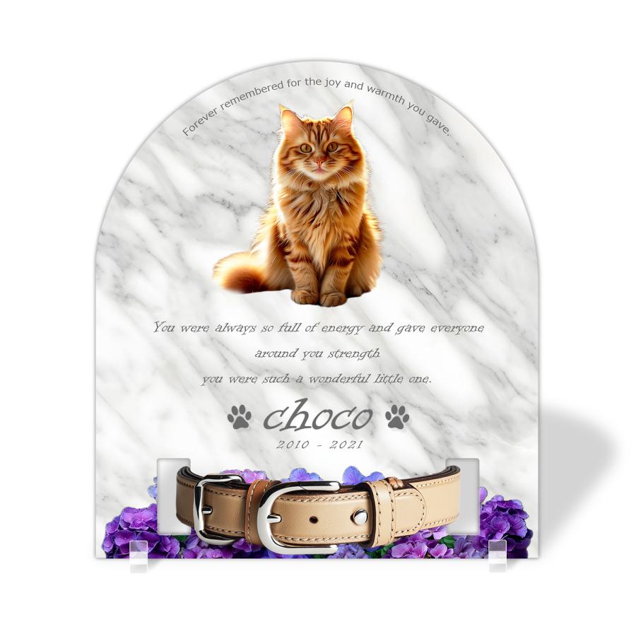 【ペットメモリアル】ペット位牌 犬 猫  名入れ おしゃれアクリルプレート オーダーメイド 首輪タイプ 日本製 (アジサイ, 大理石調ホワイト・首輪小) | 