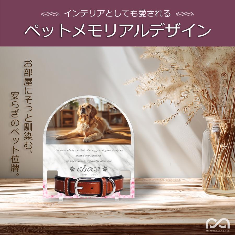 【ペットメモリアル】ペット位牌 犬 猫 名入れ おしゃれアクリルプレート オーダーメイド 首輪タイプ 日本製 (サクラ, 大理石調ホワイト・首輪大) |  | 01