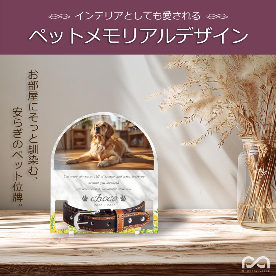 【ペットメモリアル】ペット位牌 犬 猫 名入れ おしゃれアクリルプレート オーダーメイド 首輪タイプ 日本製 (ミモザ, 大理石調ホワイト・首輪大) |  | 01
