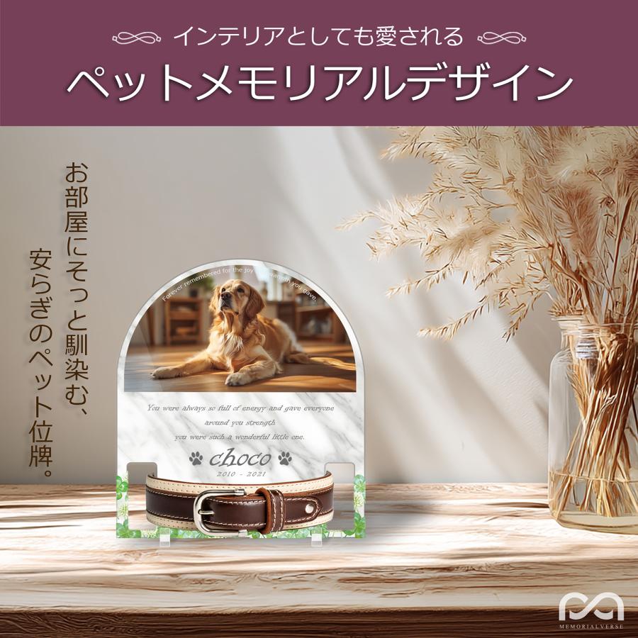 【ペットメモリアル】ペット位牌 犬 猫 名入れ おしゃれアクリルプレート オーダーメイド 首輪タイプ 日本製 (シロツメクサ, 大理石調ホワイト・首輪大) |  | 01