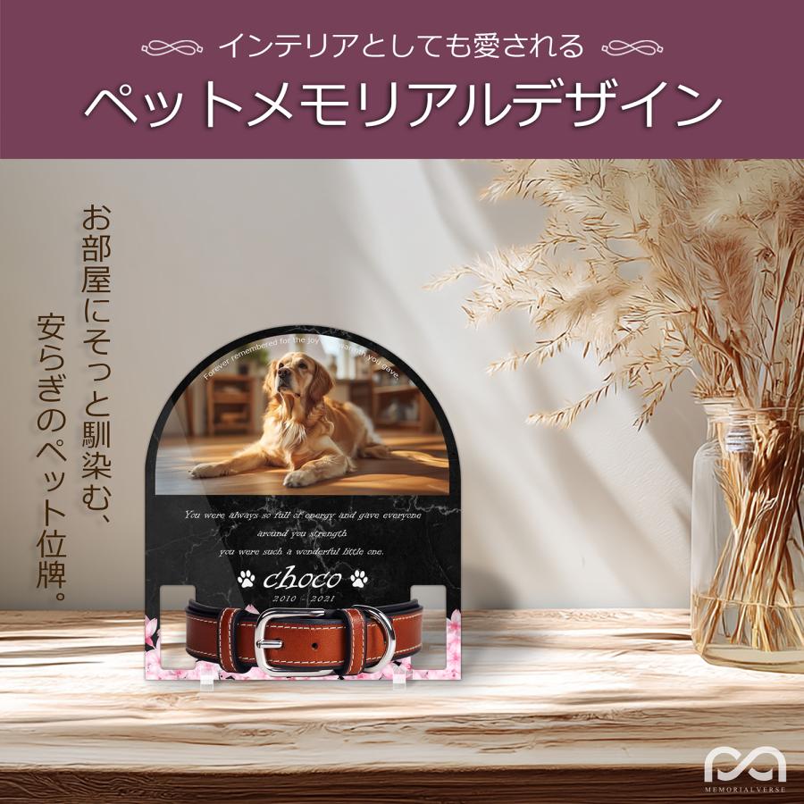 【ペットメモリアル】ペット位牌 犬 猫 名入れ おしゃれアクリルプレート オーダーメイド 首輪タイプ (サクラ, 大理石調ブラック・首輪大) |  | 01
