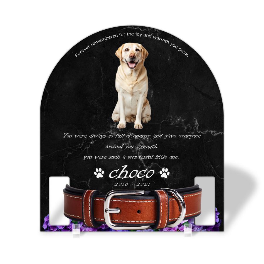 【ペットメモリアル】ペット位牌 犬 猫 名入れ おしゃれアクリルプレート オーダーメイド 首輪タイプ (アジサイ, 大理石調ブラック・首輪大) | 