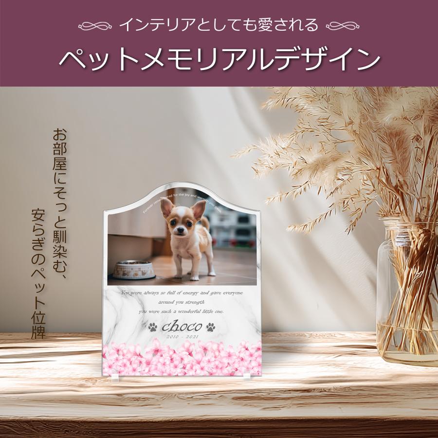 【ペットメモリアル】ペット位牌 犬 猫  名入れ おしゃれアクリルプレート オーダーメイド デザイナー仕上げ 日本製   (サクラ, 大理石調 ホワイト) |  | 02