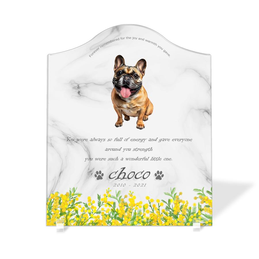 【ペットメモリアル】ペット位牌 犬 猫  名入れ おしゃれアクリルプレート オーダーメイド デザイナー仕上げ 日本製   (ミモザ, 大理石調 ホワイト) | 