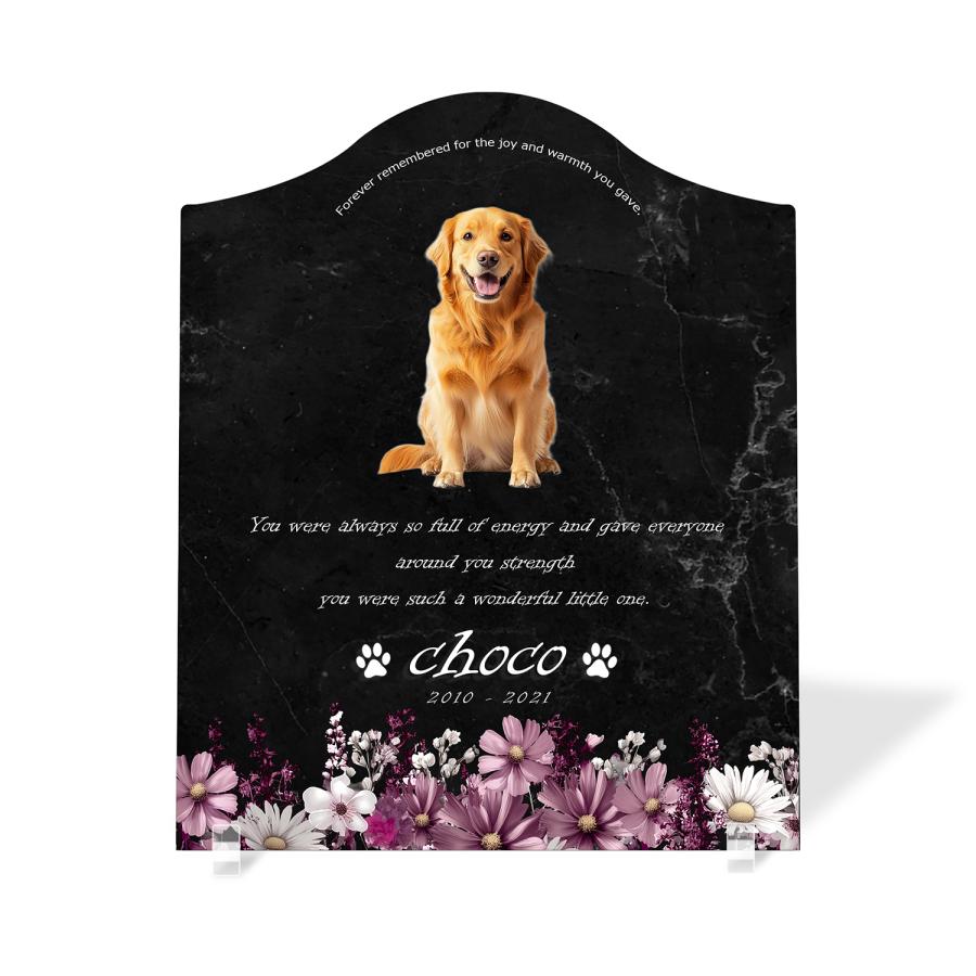 【ペットメモリアル】ペット位牌 犬 猫  名入れ おしゃれアクリルプレート オーダーメイド デザイナー仕上げ 日本製   (コスモス, 大理石調 ブラック) | 