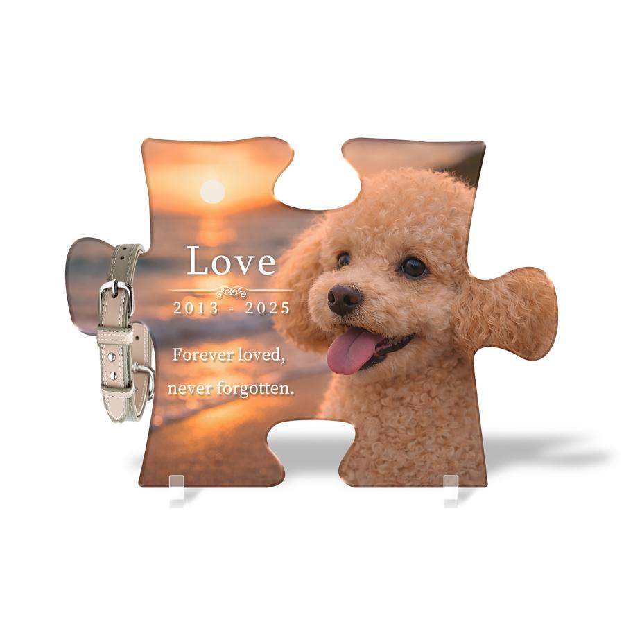 【メモリアルバース｜パズルピース位牌】ペット位牌 ペットメモリアル 犬 猫遺影 おしゃれアクリルプレート オーダーメイド デザイナー仕上げ 日本製 サンセット | 