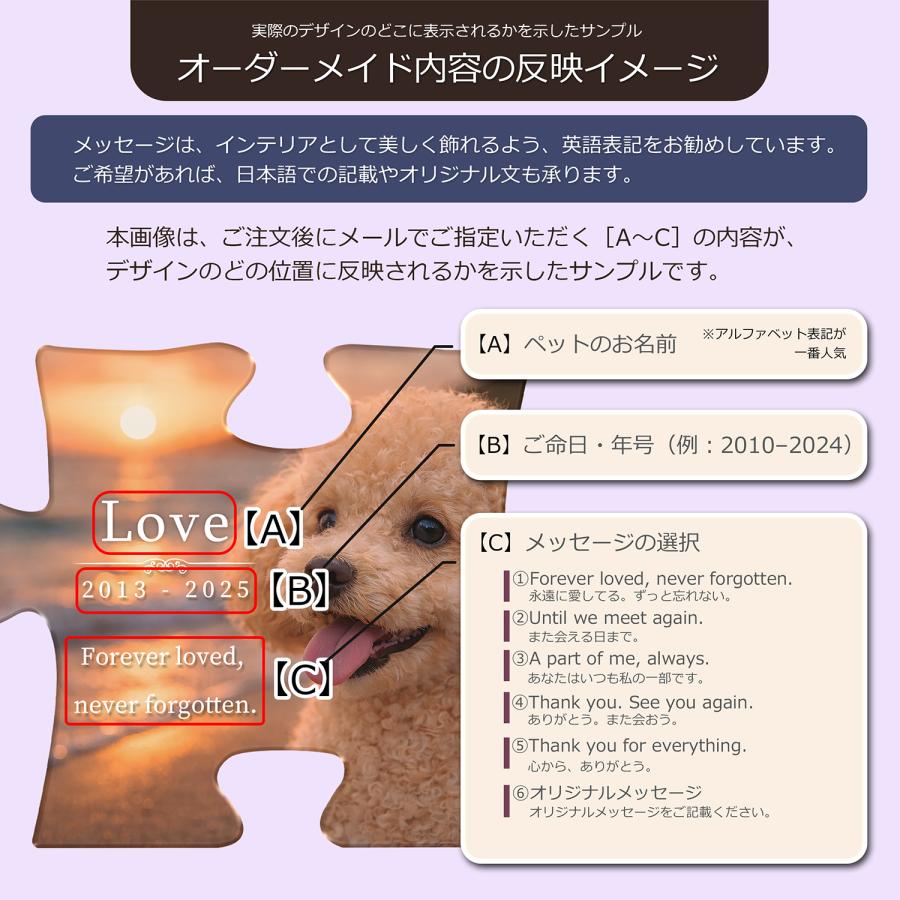 【メモリアルバース｜パズルピース位牌】ペット位牌 ペットメモリアル 犬 猫遺影 おしゃれアクリルプレート オーダーメイド デザイナー仕上げ 日本製 オーロラ |  | 07