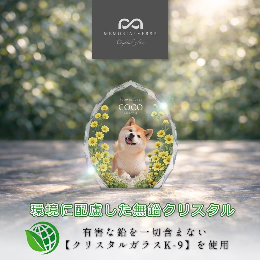 【メモリアルバース｜クリスタル位牌｜クレスタ】ペット位牌 ペット仏具 犬 猫  思い出 名入れ クリスタルガラス オーダーメイド  日本製 （フクジュソウ M) |  | 03