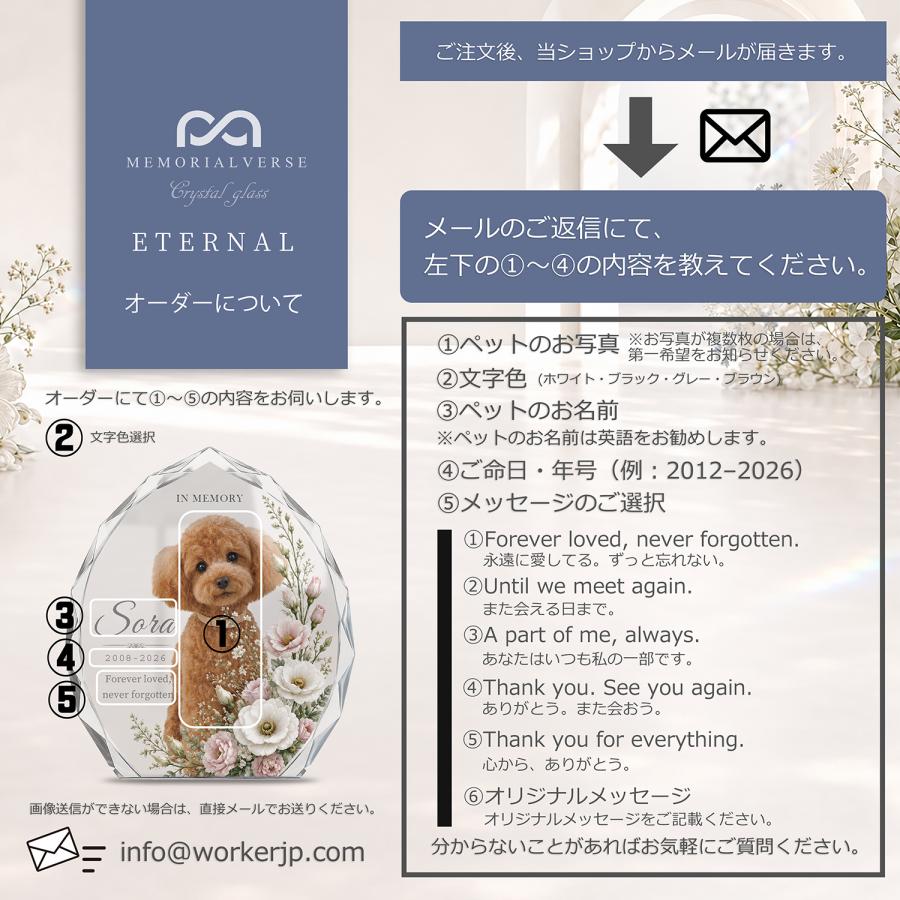 ペット 位牌 ペット位牌 クリスタル位牌 写真 名入れ メッセージ 犬 猫 クリスタルガラス ペット仏具 おしゃれ エターナル オーダーメイド 日本製 |  | 07