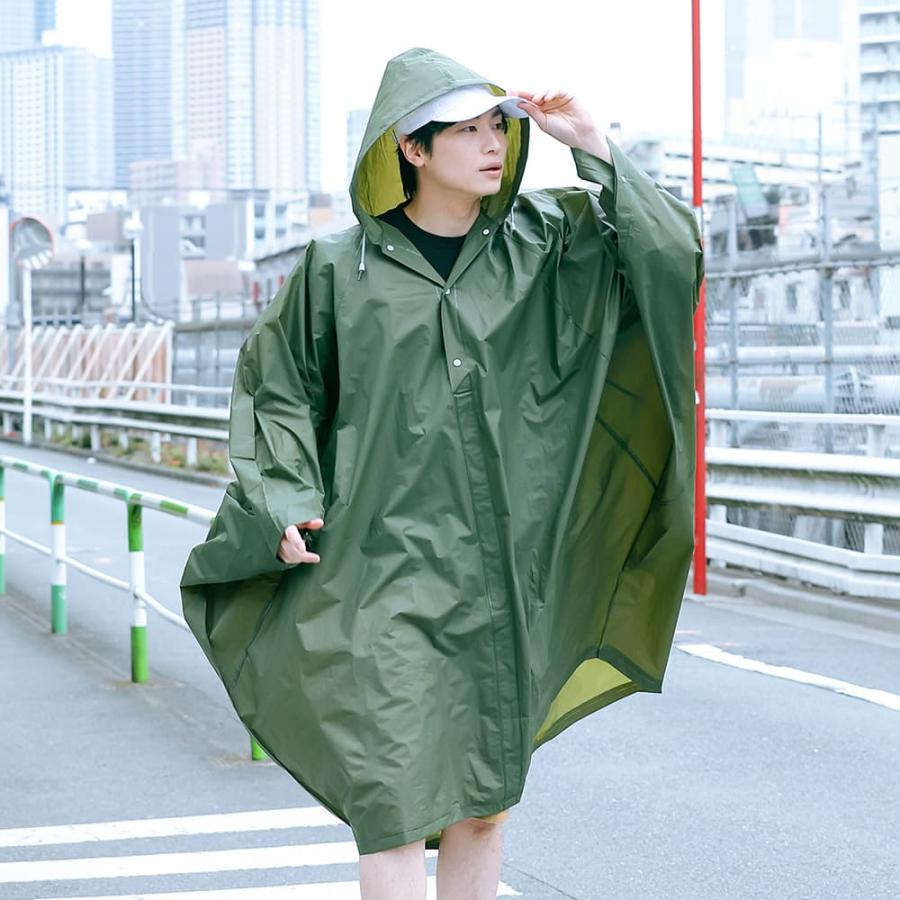 レインポンチョ レディース フード付き 防水 イベント フェス レジャー 軽い 軽量 おしゃれ ロング丈 カッパ 雨具 リュック AH-305 EVAレインポンチョ | AME TO HARE | 15