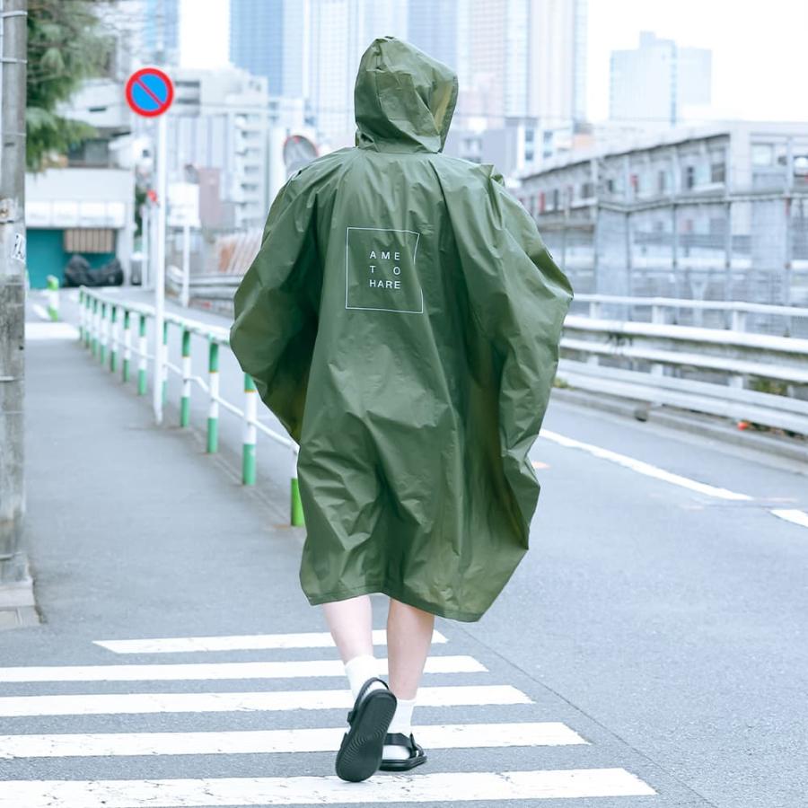 レインポンチョ レディース フード付き 防水 イベント フェス レジャー 軽い 軽量 おしゃれ ロング丈 カッパ 雨具 リュック AH-305 EVAレインポンチョ | AME TO HARE | 16