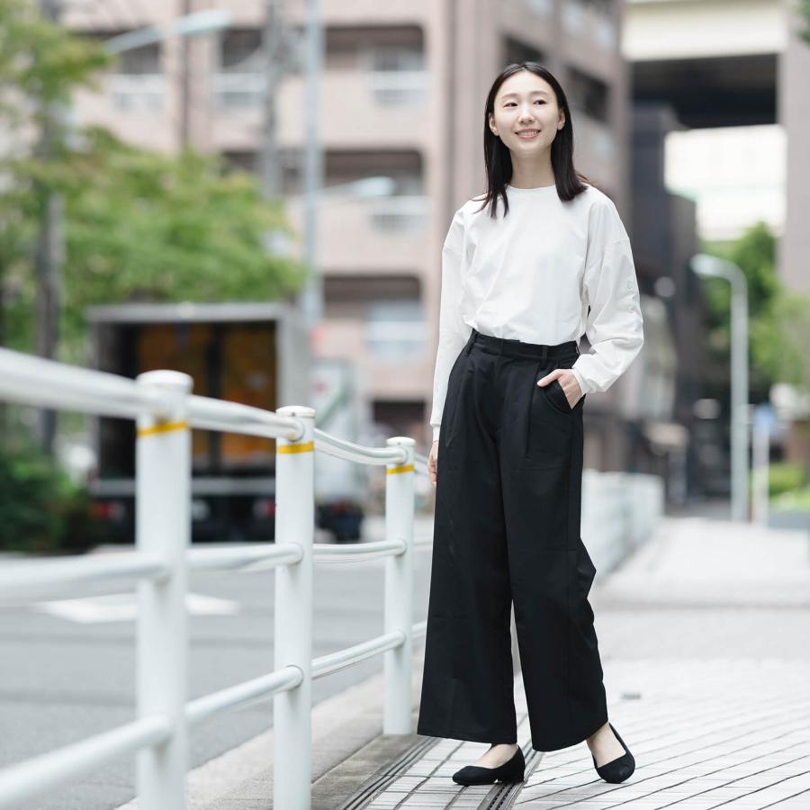 裏起毛 パンツ レディース ワイドパンツ 裏起毛パンツ ワイド 防寒 保温 防風 暖かい オフィス きれいめ おしゃれ ストレッチ AH-1013 ウォームワイドスラックス | AME TO HARE | 03