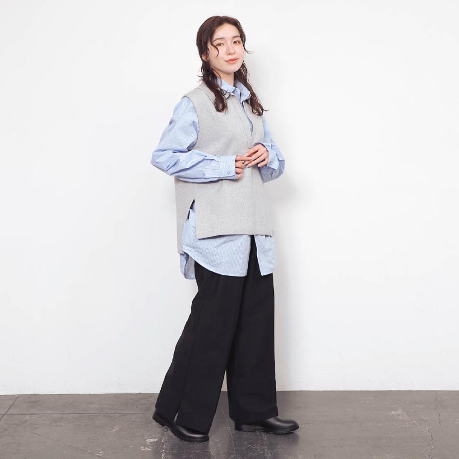 ワイドパンツ レディース  タックパンツ きれいめ ストレッチ 速乾 イージーケア スリット 涼しい カジュアル 美脚 股上深め デイリーワイドパンツ AH-1019 | AME TO HARE | 15