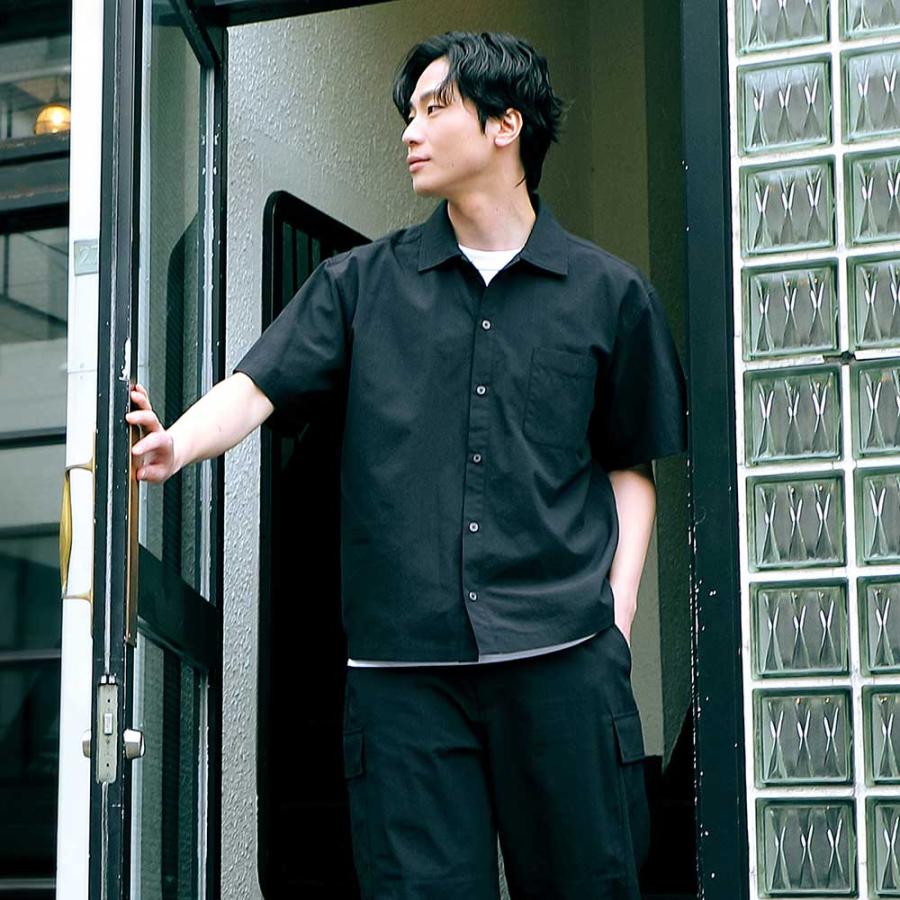 メンズ 半袖 シャツ カジュアルシャツ 夏 ゆったり 涼しい ストレッチ 洗える ブラック 黒 セットアップ対応 おしゃれ 無地 ドライタッチエアーシャツ AH-1021 | AME TO HARE | 10
