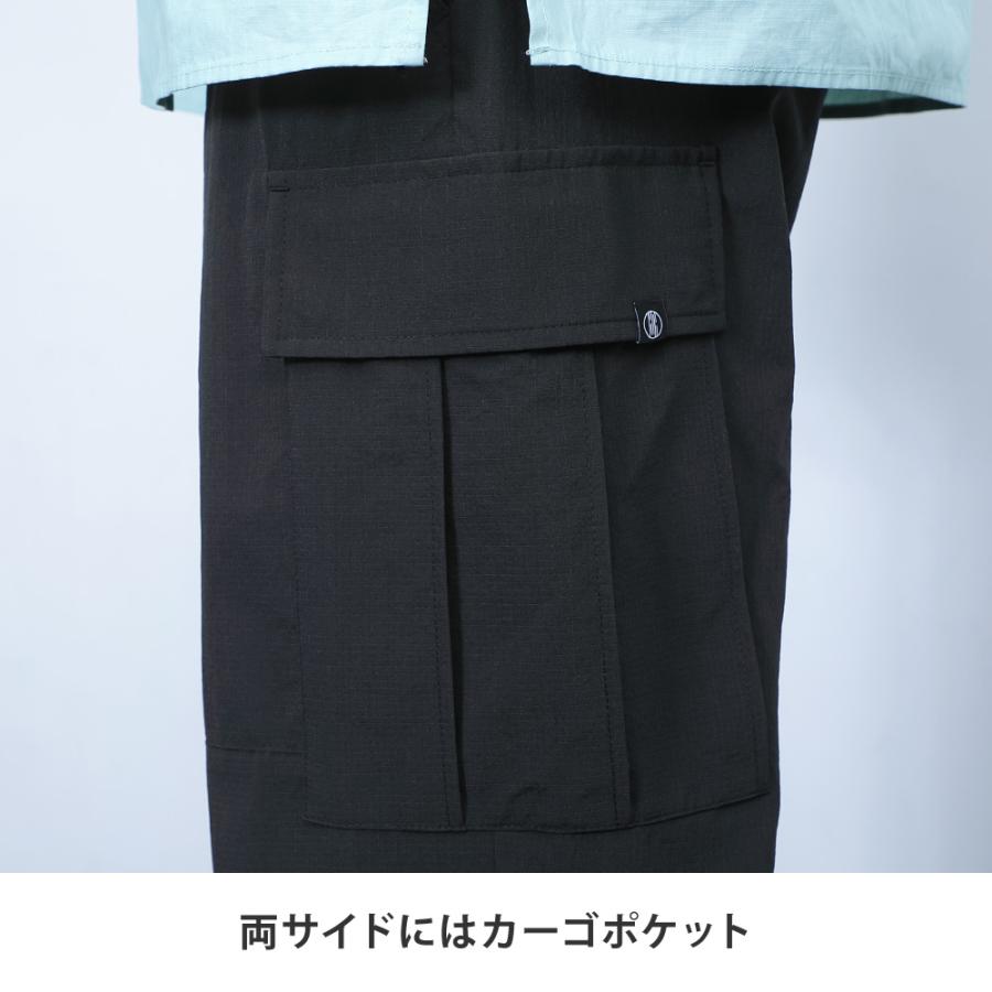 カーゴパンツ メンズ 夏用  涼しい ゆったり ワイド ズボン ボトムス ストレッチ ブラック 黒 セットアップ対応 無地 ドライタッチエアーカーゴパンツ AH-1022 | AME TO HARE | 08