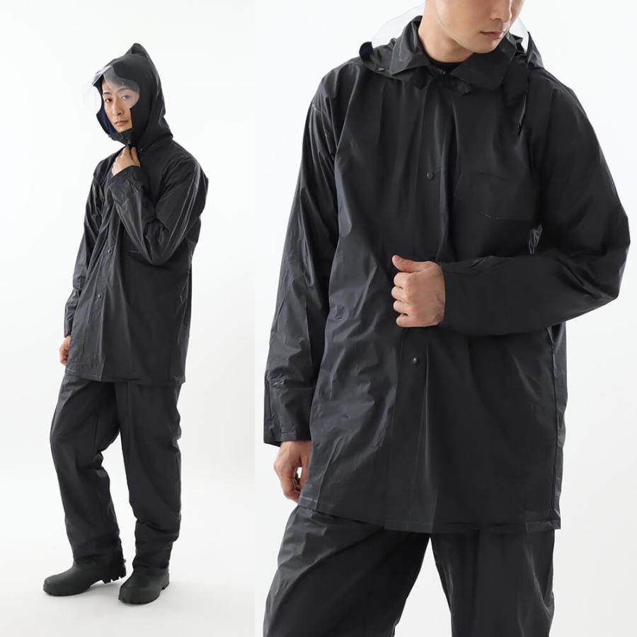 カッパ 雨具 レインウェア 上下 作業 安い シンプル メンズ 合羽 PVC 作業用 作業 工事 農作業仕事 通勤 レインワーク 1800 | カジメイク | 01
