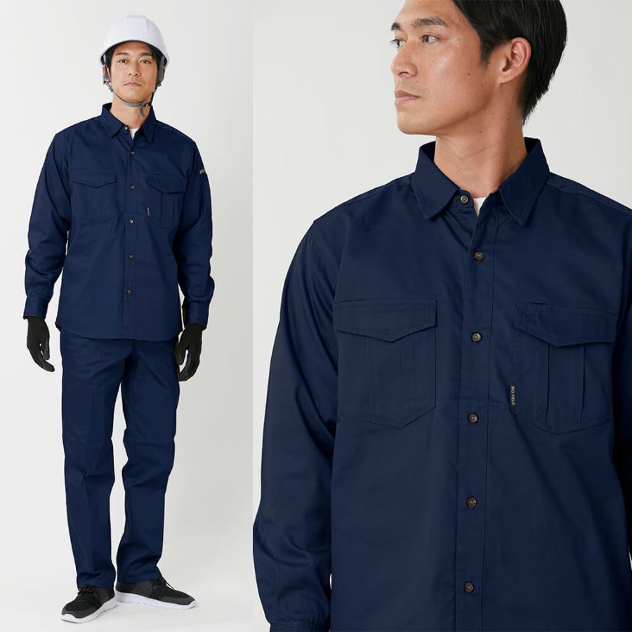 ワークシャツ メンズ 長袖シャツ 仕事用 仕事 ワークウェア ワークウエア 普段着 作業 農作業 トレッキング T/C長袖シャツ 6802 | カジメイク | 10