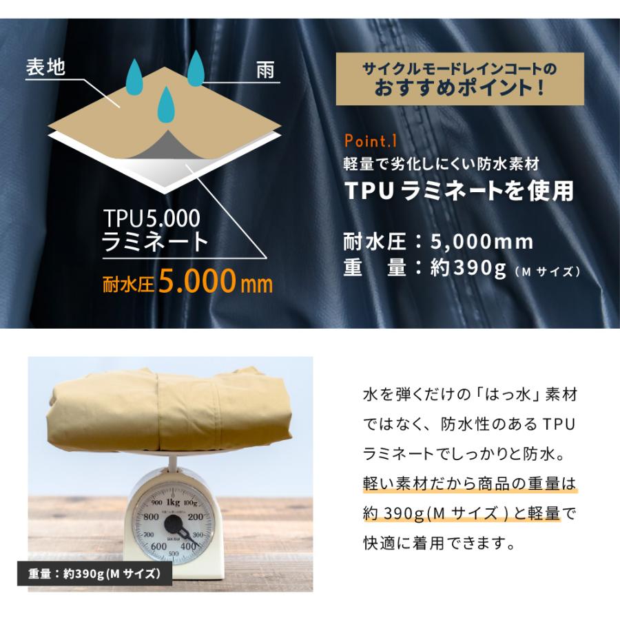 レインコート 自転車 レディース ロング おしゃれ 通勤 通学 軽量 レインウェア シンプル 防水 雨具 7440 サイクルモード レインコート | カジメイク | 10