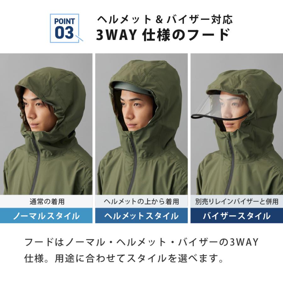 レインコート 自転車 リュック対応 メンズ レディース 防水 透湿 通学 通勤 リュック バッグイン 3WAYフード ヘルメット対応 梅雨 7591 バッグインレインコート | カジメイク | 09