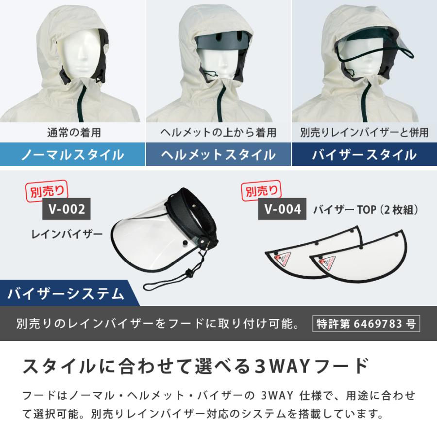 レインスーツ 自転車 リュック対応 メンズ レディース 防水 透湿 通学 通勤 リュック バッグイン 3WAYフード ヘルメット対応 梅雨 7592 バッグインレインスーツ | カジメイク | 05