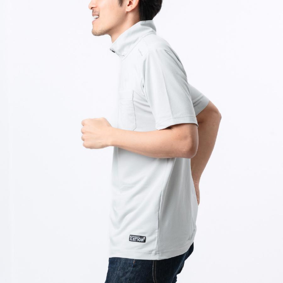 作業着 夏用 速乾 半袖シャツ メンズ 半袖Tシャツ ポロシャツ 無地 ジップアップ 作業 仕事 吸汗 消臭 Newシェイドドライナー半袖Zip Upシャツ 8845 | カジメイク | 21