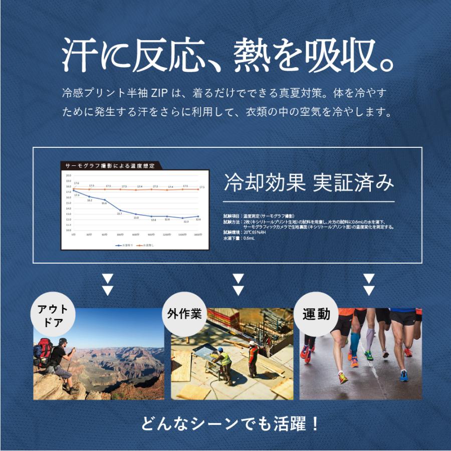 作業着 夏用 接触冷感 速乾 半袖 メンズ メッシュ ジップ キシリトールプリント 吸水速乾 UVカット 作業服 インナー 8847 冷感プリント半袖ポロシャツ | カジメイク | 05