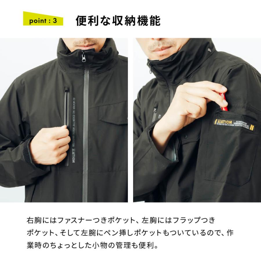 作業着 上着 ジャケット 防水 撥水 透湿 ストレッチ レインウェア アウトドア 男女兼用  6100 3レイヤー全天候型ワーキングジャケット | カジメイク | 10