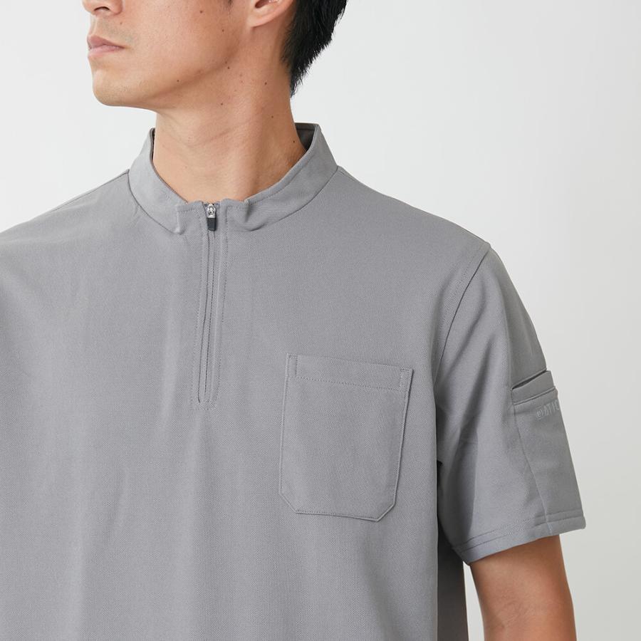 作業着 メンズ 半袖ジップアップ ハイネック 作業服 UVカット 消臭 ゴルフ ワークウェア 6903 ドライカノコZIPハイネック半袖シャツ | カジメイク | 07