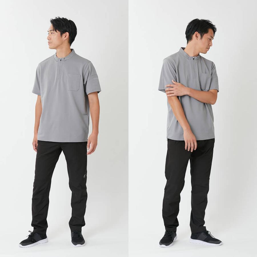 カジメイク 作業着 メンズ 半袖ジップアップ ハイネック 作業服 UV