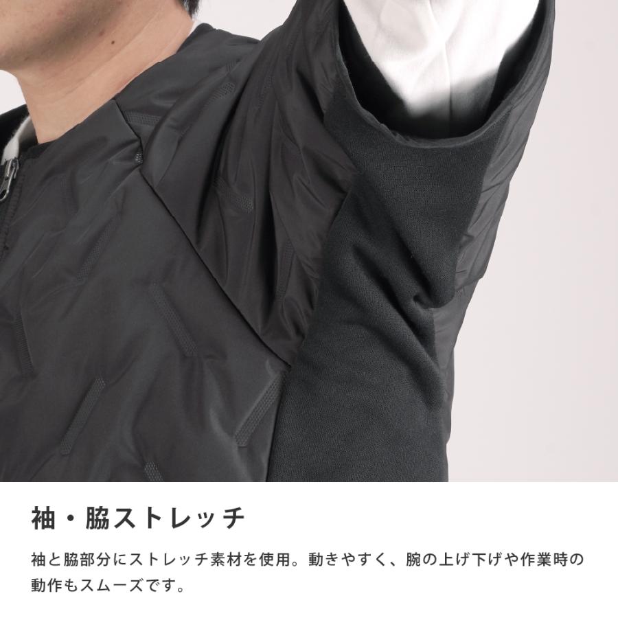 キルト アウター メンズ 防寒 ブルゾン キルティング 中わた 裏起毛 ストレッチ 半袖 防寒着 作業着 ピンソニックラウンドネックショートスリーブ 8363 | カジメイク | 04