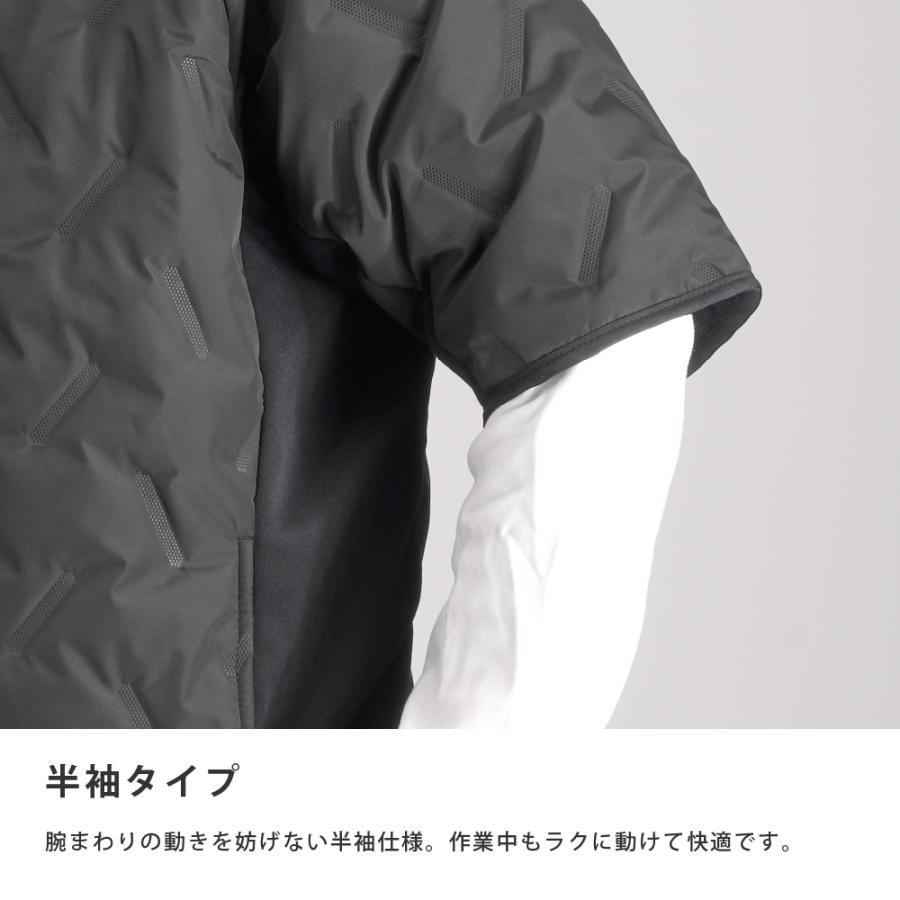 キルト アウター メンズ 防寒 ブルゾン キルティング 中わた 裏起毛 ストレッチ 半袖 防寒着 作業着 ピンソニックラウンドネックショートスリーブ 8363 | カジメイク | 05