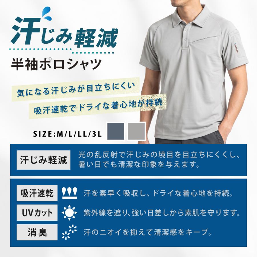 半袖 メンズ 夏用 涼しい 暑さ対策 吸水速乾 UVカット 消臭 ドライ 通気性 作業着 作業服 ワークウェア アウトドア 大きいサイズ 汗染み軽減半袖ポロシャツ 8865 | カジメイク | 03