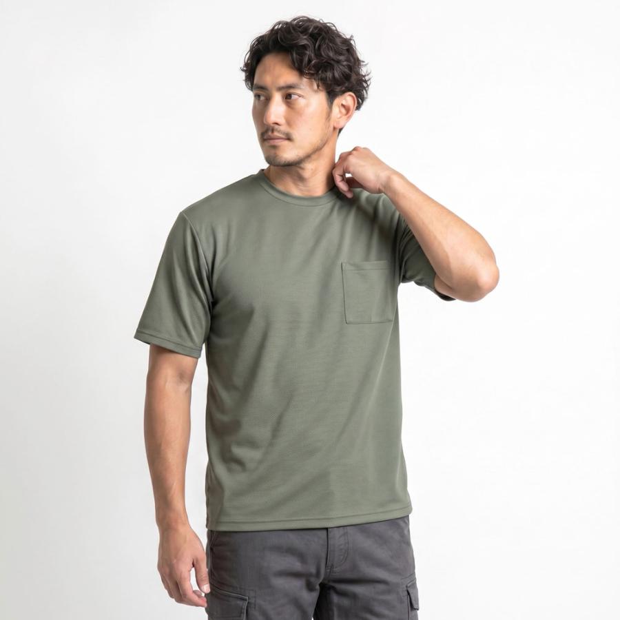 Tシャツ 作業着 夏用 メンズ 半袖 涼しい 吸汗速乾 湿度調節 防シワ ストレッチ シャツ クルーネック 作業服 夏 UVカット 8866 珪藻ドライTシャツ | カジメイク | 09