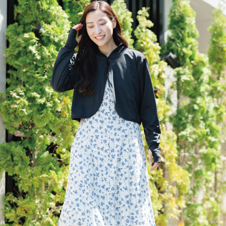 UVカット ボレロ パーカー レディース UVパーカー 接触冷感 吸水速乾 涼しい 夏 サムホール 日焼け防止 紫外線対策 UV対策 upf50 UVカットフード付きボレロ | カジメイク | 08