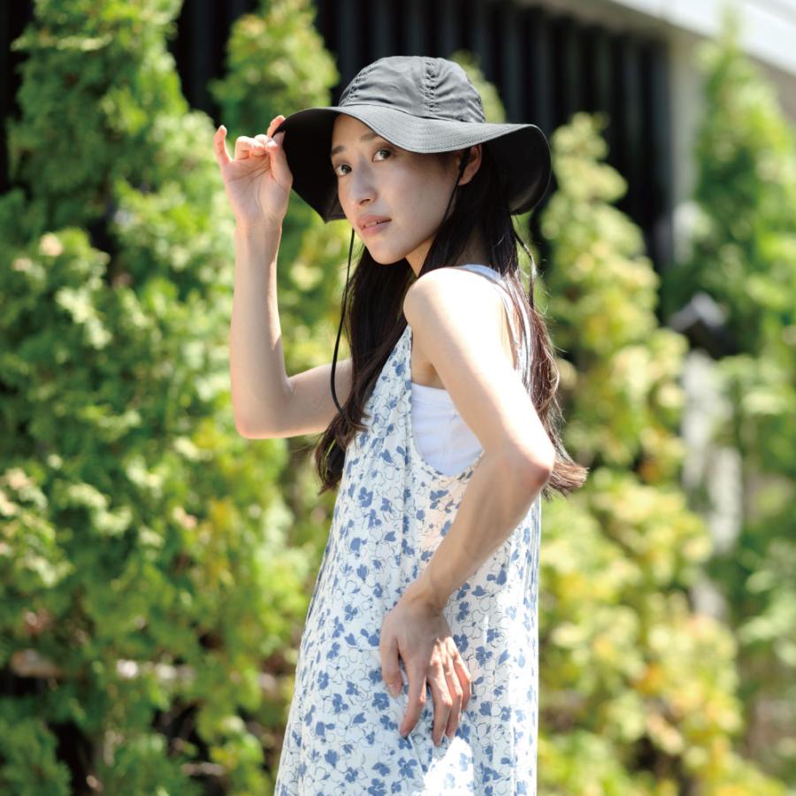 帽子 ハット UVカット UPF50+ レディース 日焼け防止 薄手 日よけ 首の後ろ タレ たれ付き 畳める 自転車 庭 通勤 通学 シンプル UVカットはっ水ハット | カジメイク | 07