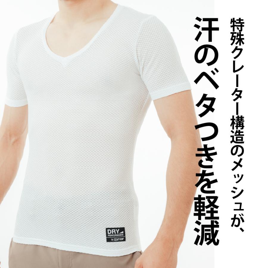 インナー メンズ 半袖 メッシュ Vネック オールシーズン 秋冬用 保温性 夏用 通気性 べたつかない シャツ クレーターメッシュVネック半袖 ★3枚セット 8823 | カジメイク | 07