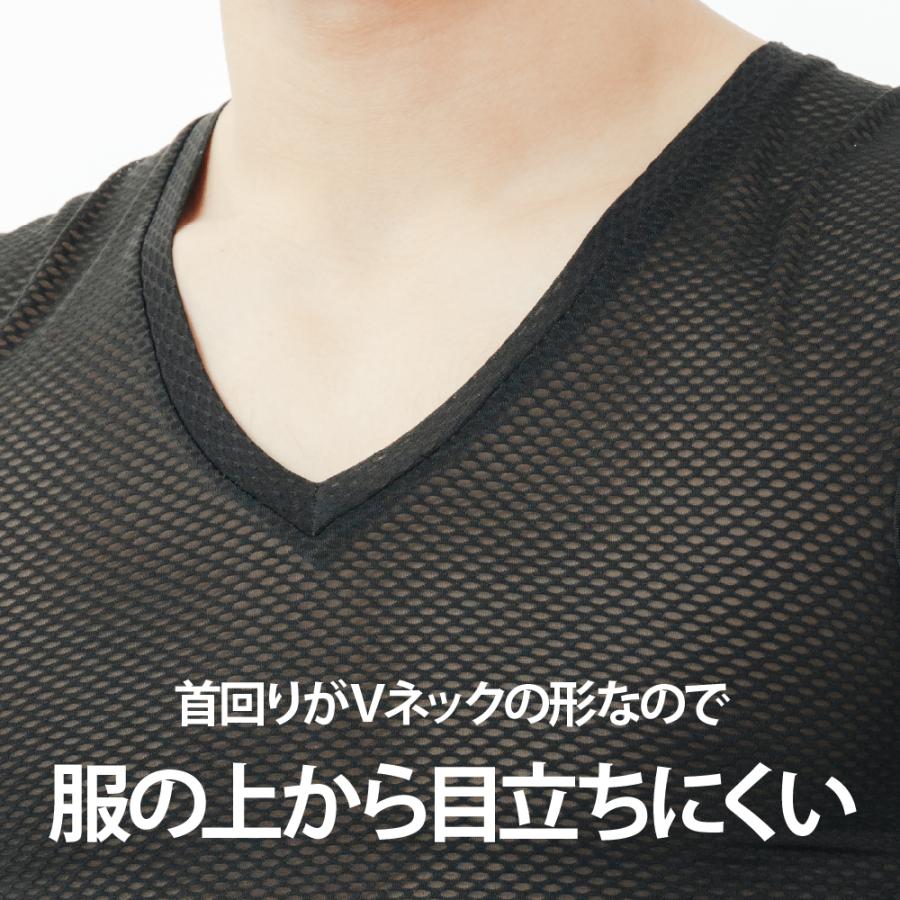 インナー メンズ 半袖 メッシュ Vネック オールシーズン 秋冬用 保温性 夏用 通気性 べたつかない シャツ クレーターメッシュVネック半袖 ★3枚セット 8823 | カジメイク | 10