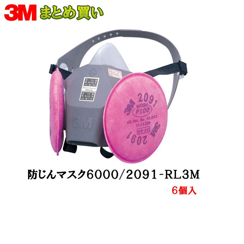 3M 防じんマスク 6000/2091-RL3M Mサイズ面体+2091ろ過材×6個 (ケース
