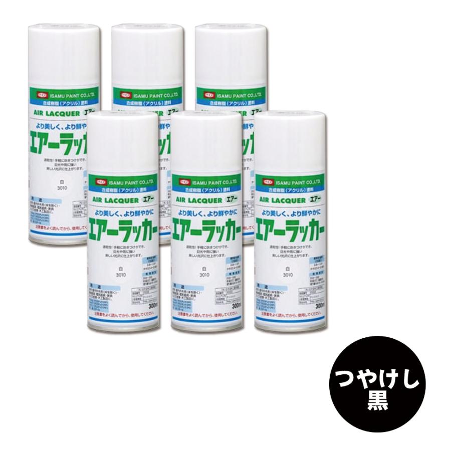 イサム塗料 1液型アクリルエアラッカー つや消し黒 300ml×6本 62235028
